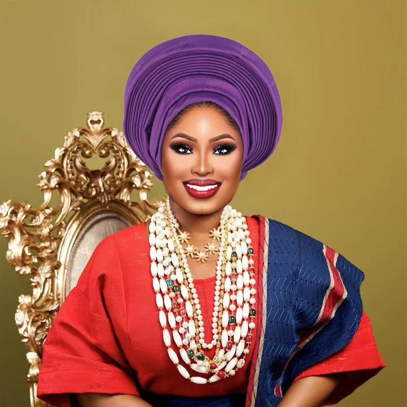 Nigeria Head Ties Wedding Party Headgear Elegant African Headtie Turban Already Made Women's Auto Gele Female Head Wraps