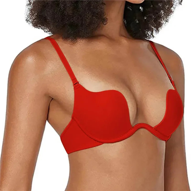 Sexy Backless Lingerie Invisible Deep U Bra Women Seamless Backless Outfit Underwear Low Collar Brassiere Open Back Push Up Bras