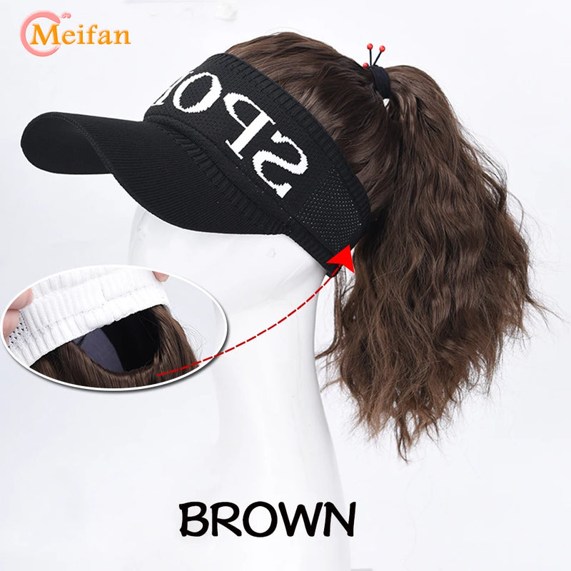 MEIFAN Synthetic Natural Fake Hair Ponytail Extension Wig wiht Hat Travel Beach Shade Baseball Cap All-in-one Easy Wear Hat Wig