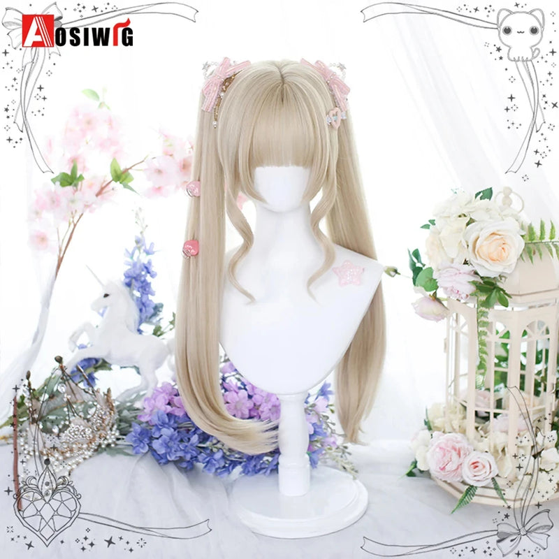 33Inch Synthetic Big wave long curly hair Milk Tea Green Lolita Wigs For Women Cosplay Wig With Bangs Halloween Daily Cosplay Us
