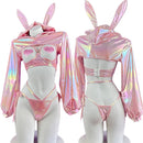 SENMHS-Lingerie Sexy Bunny para Meninas, Coelhinho Brilhante, Top de couro a laser, Coelho do biquíni, Cosplay Anime, Dia das Bruxas