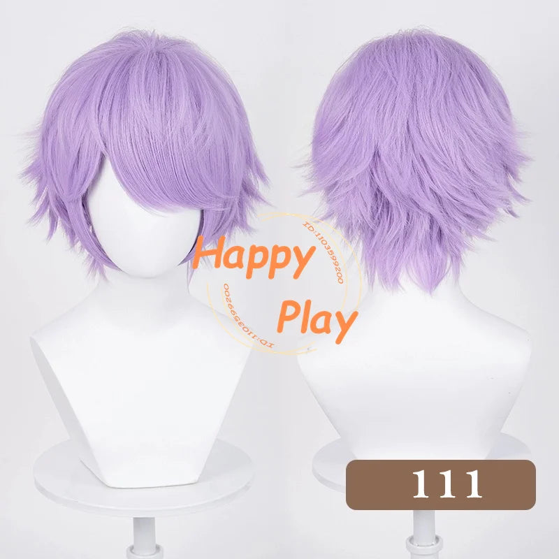 Synthetic Layered 32cm Short Anime Cosplay Wig Blue Purple Series Heat Resistant Hair For Men Women Halloween Anime Cosplay Wigs