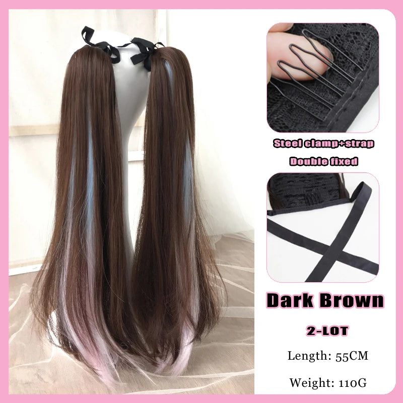 FORLISEE Synthetic Grip Clip Ultra Light Double Ponytail Wig Piece Can Be Tied With A High Strap Style Low Ponytail Braid