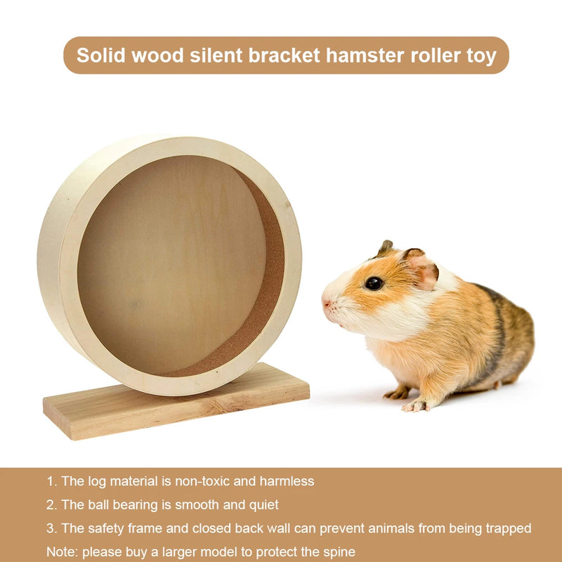 Wood Silent Running Toy Multipurpose Guinea Pig Rotatory Wheel Non-toxic Wooden Silent Spinner for Hamster Mice Guinea Pigs