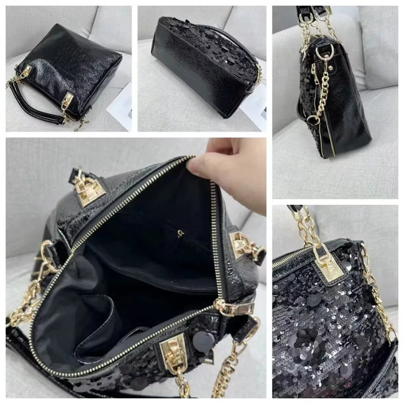 New sequin handbag Korean version of fashion senior women's bag large capacity soft leather bead single shoulder crossbody bag