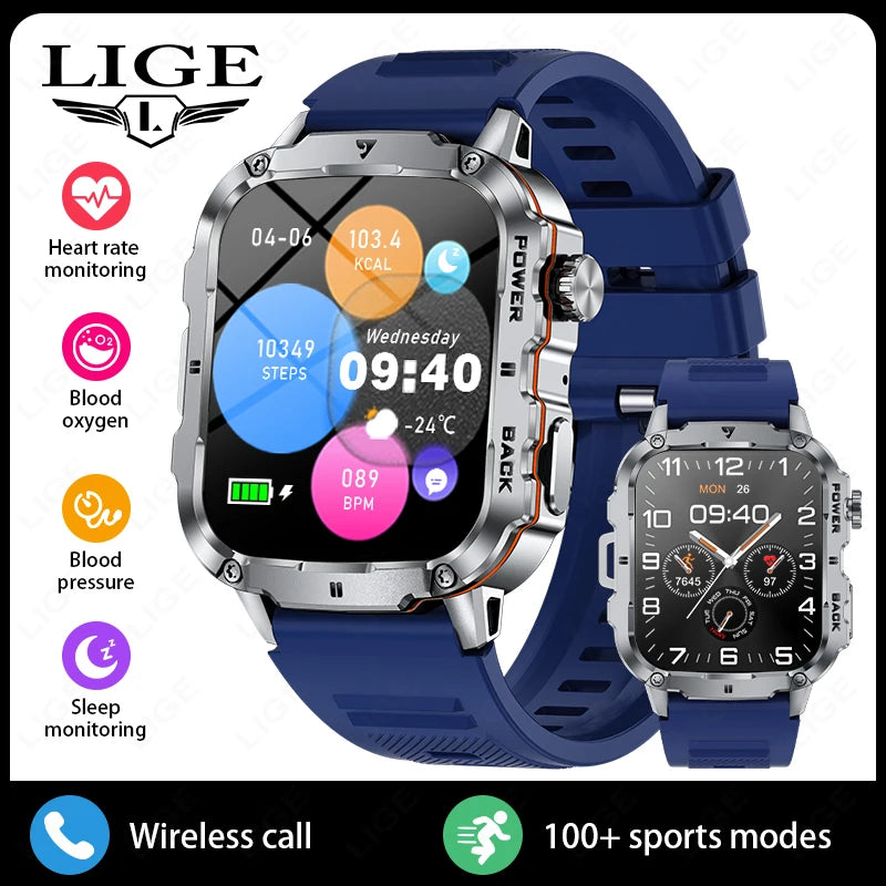 Lige 2025 relógio inteligente militar robusto masculino relógios ao ar livre lp68 à prova dwaterproof água 1.95 "al voz bt chamada homem smartwatch para android ios