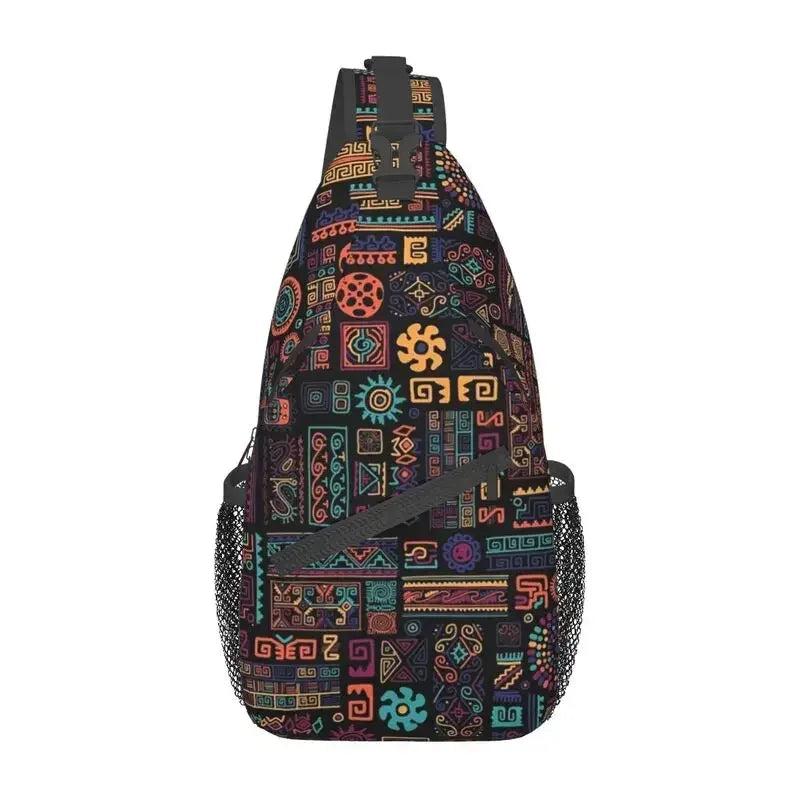Maroon African Ankara Crossbody Sling Backpack Africa Civilization Styles Shoulder Chest Bag for Travel Hiking Daypack