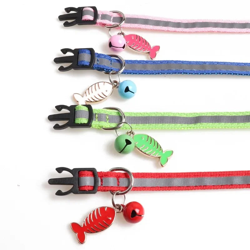 Pet Collar Colorful Reflective Cats Dog Collars with Bell Adjustable Pet Collar for Small Dogs Collars with Bells Pet Supplies
