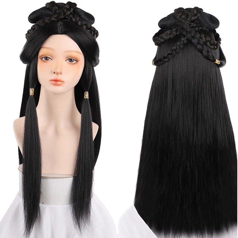 AOSI Synthetic Wei And Jin Style Warring States Robe Hanfu Wig Package Integrated Bun Back Pressed Back Hair Ancient Style