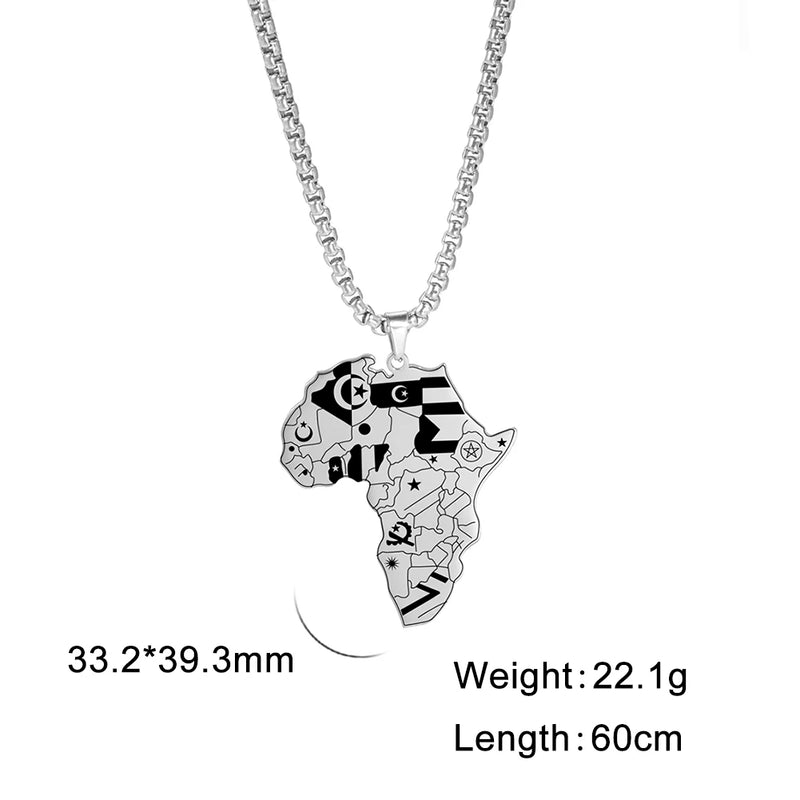 My Shape Africa Map Pendants Necklaces Africa Countries Flags Necklace Box Chain for Men Stainless Steel Male Jewelry Women Gift