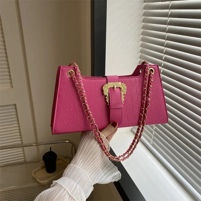 2024 Luxury Women's Chic Underarm Bags New Fashion Crocodile Pattern Chain Shoulder Bags Handbags Clutch Blue Green Armpit Bags