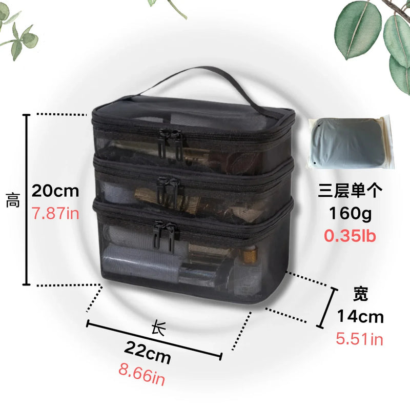 Women's Transparent Mesh Travel Cosmetic Bag Makeup and Toiletries Kit Storage Bag Make Up Organizer Bag