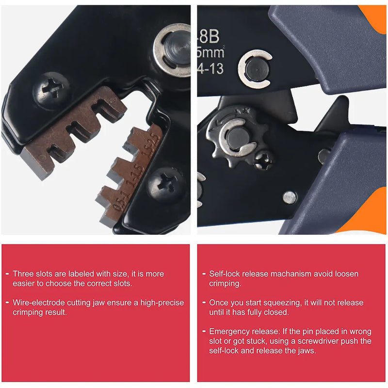 WOZOBUY-Ferramentas de crimpagem para conjuntos de terminais de carro, ferramentas manuais elétricas, SN-48B, 2.8mm, 4.8mm, 6.3mm, 22-13AWG, 0.5-2.5 mm²