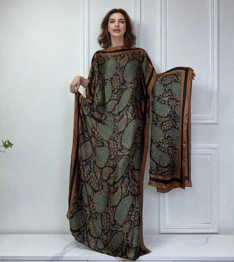 Winyi africano muçulmano senhora verão boho moda impresso kaftan vestido de férias solto streetwear abaya com cinto vestido de praia