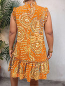 Plus size 2025 verão novo feminino elegante fino ajuste vestido de manga curta-preto ouro e vermelho paisley impressão bainha franzida em torno do pescoço