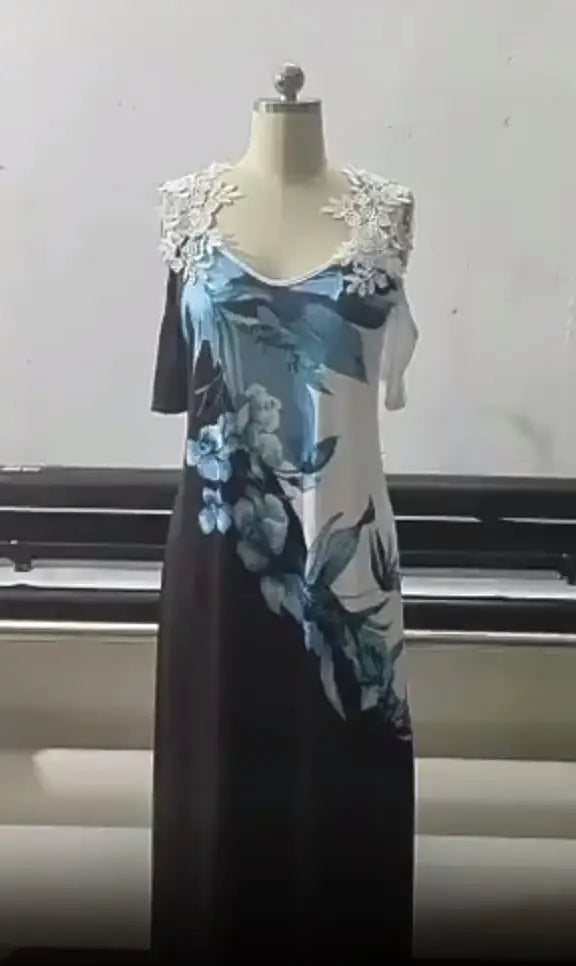 Women Summer Casual Long Dress 2022 Hollow Out Short Sleeve A-Line Lady Length Beach Boho Party Elegant Dresses