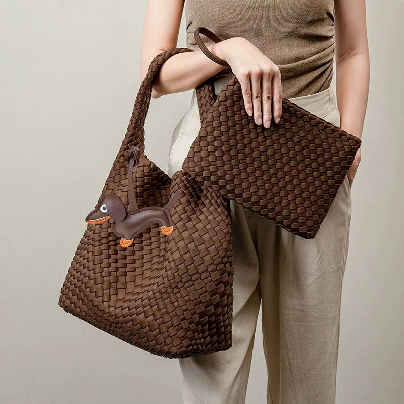 High Quality Handmade Woven Bags Ladies Neoprene Top-handle Shoulder Bag Travel Shopper Hobo Tote Bag with Purses for Women