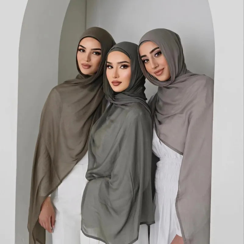 2pcs Set Modal Hijabs with Underscarf Caps Rayon Cotton Shawls for Women Plain Scarf Big Size Headscarf Islamic Turban Headband