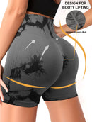 Seamless Tie Dye Style Yoga Sports Shorts apertados, Cintura alta, Calças Triplas de Fitness Secas Rápidas, Honey Peach Hip Lift