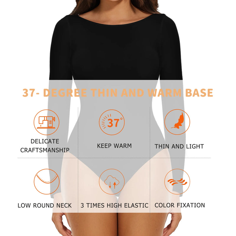 Feminino gola redonda elástico bodysuit manga longa macacão shapewear shaper senhora sexy nova feminina roupas quentes outono inverno