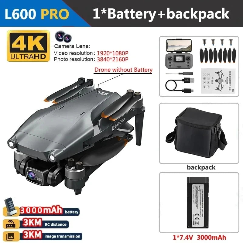L600 pro max gps drone profissional 4k 3 eixos ptz hd câmera dupla evitar obstáculos motor sem escova 5g wifi rc quadcopter brinquedos