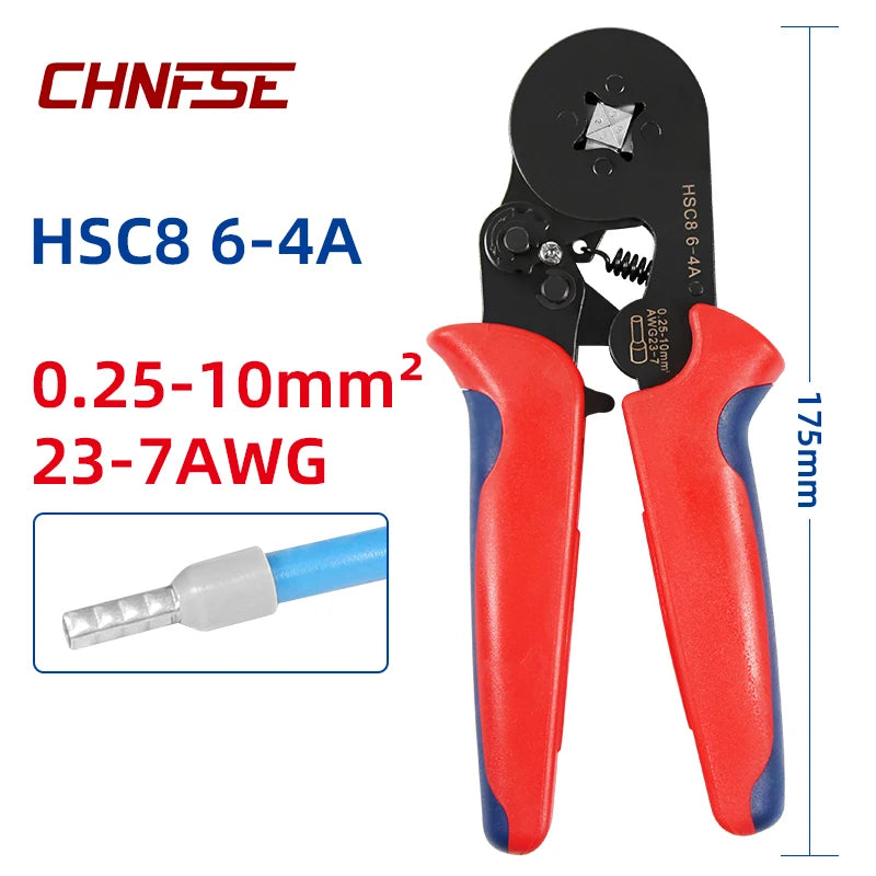Ferramentas de crimpagem terminais tubulares, mini-Alicadores elétricos, conjuntos de braçadeiras, HSC8, 6-4, 6-6, 0,25-10 mm², 23-7AWG, 6-6, 0,25-6 mm²