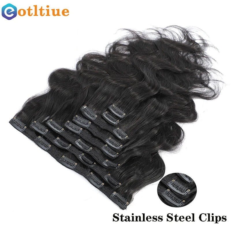 Body Wave Clip in Hair Extension Human Hair Natural Black Wavy Clip in Hair Extensions for Women 8pcs 120g/set Hair Accessorieen