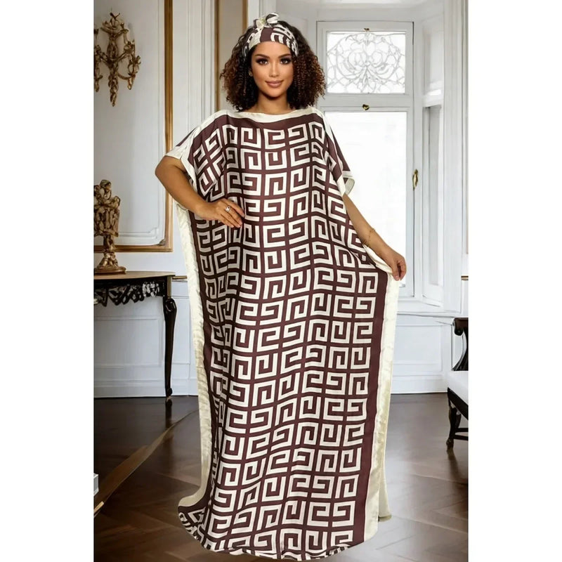 Camisa elegante com estampa geométrica grande e lenço combinando para todas as estações