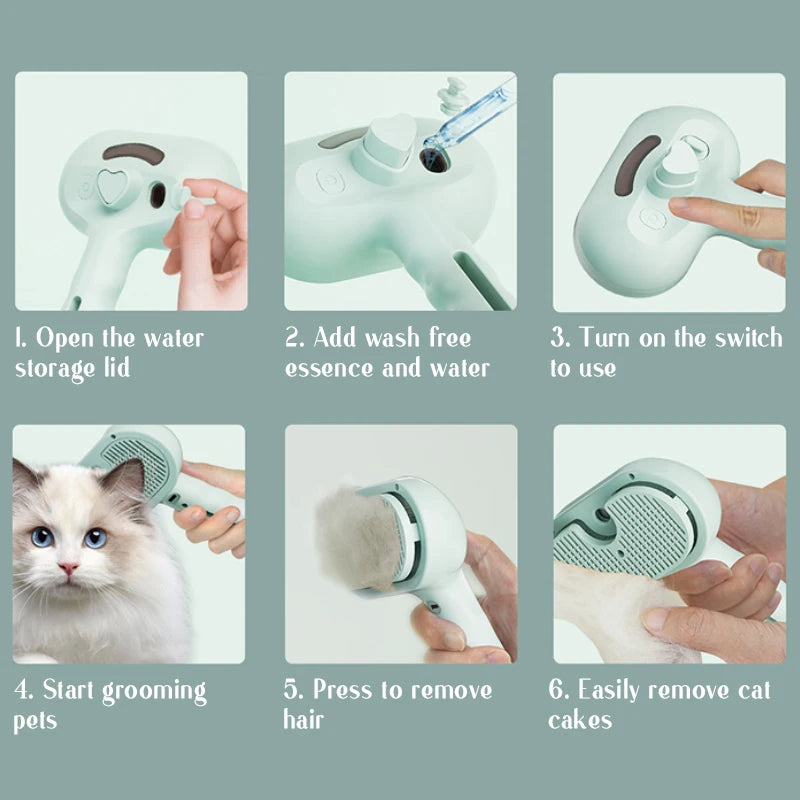 Pente para cães, escova de massagem a vapor para animais de estimação, cabeça redonda segura, spray de dentes macios, pente de remoção de pelos para cães, acessórios universais para cães e gatos