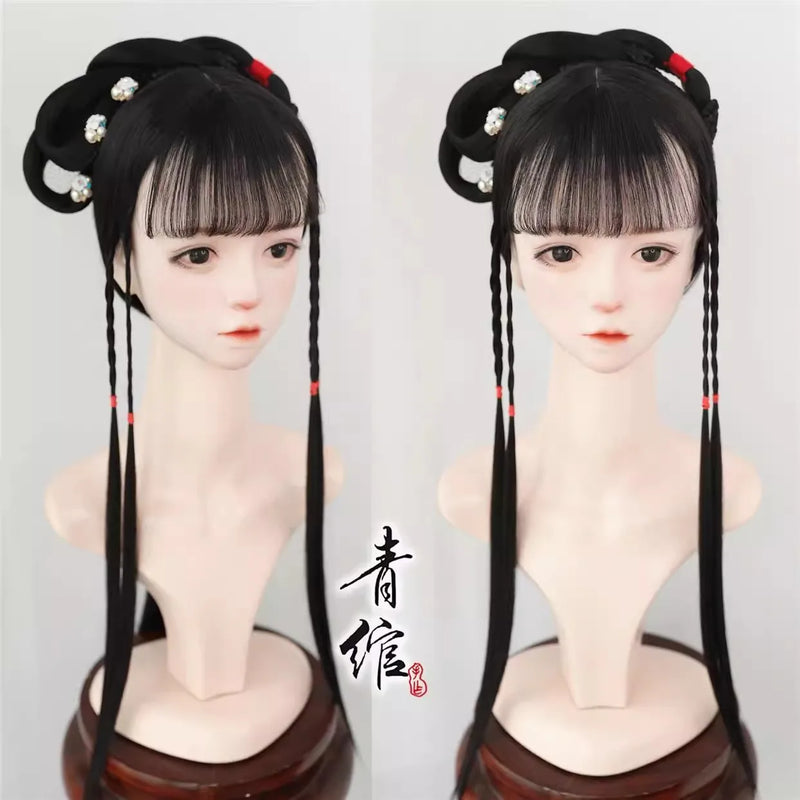 AOSI Synthetic Wei And Jin Style Warring States Robe Hanfu Wig Package Integrated Bun Back Pressed Back Hair Ancient Style