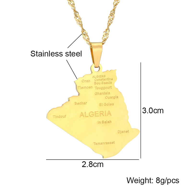 Africa Algeria Map City Pendant Necklace Stainless Steel Men Women Ethnic Maps Jewelry African Gift