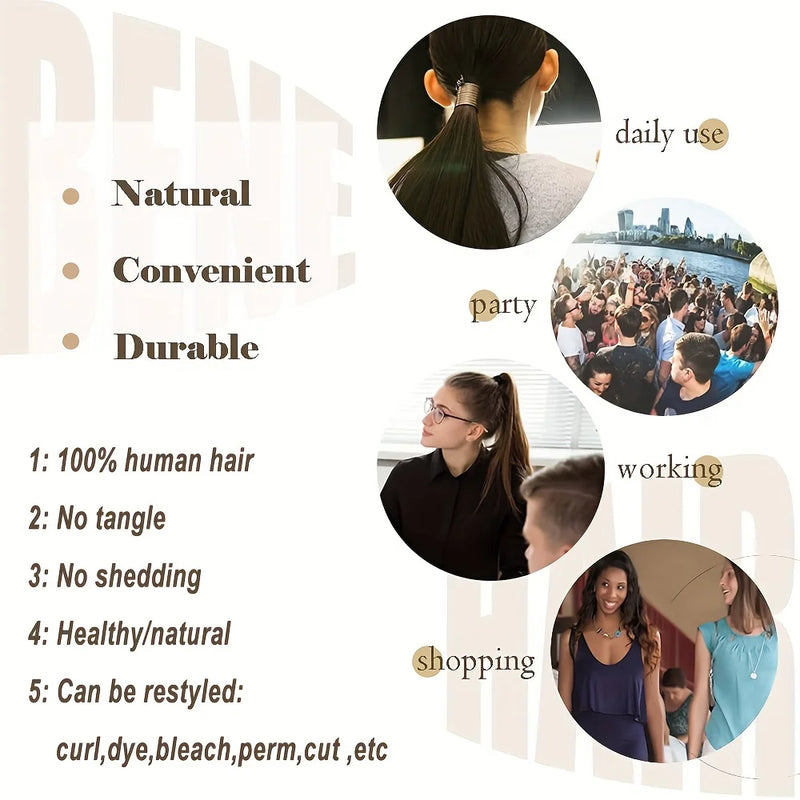 Extensão de rabo de cavalo com cordão reto, 10 "-30", rabo de cavalo longo e reto, 100% cabelo humano, clipe em rabo de cavalo, postiços para mulheres