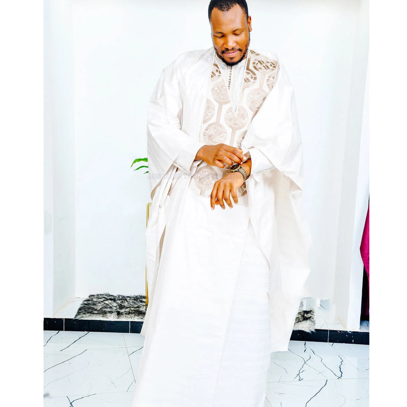 Roupas africanas para homens tradicionais Bazin Riche bordado design top manga comprida conjunto de 3 peças