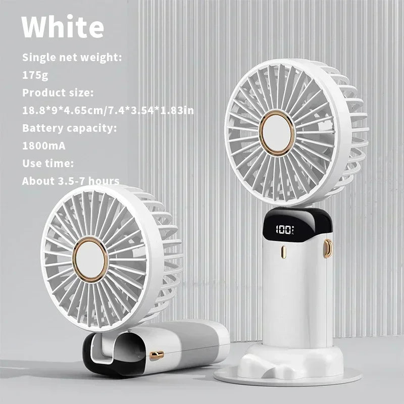 USB Rechargeable Handheld Mini Fan Foldable Portable Fan 5 Speed Levels LED Display Dual Battery 360° Adjustable Home Travel Use