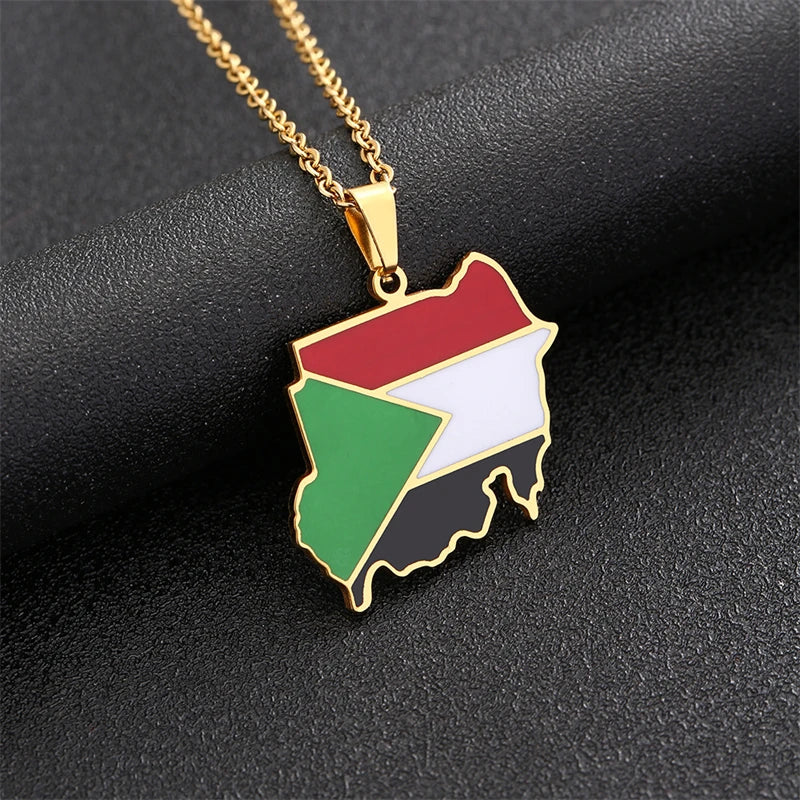 The Republic of South Sudan Map Flag Pendant Necklaces Silver Color/Gold Color Enamel Jewelry South Sudanese Maps Ethnic Gifts