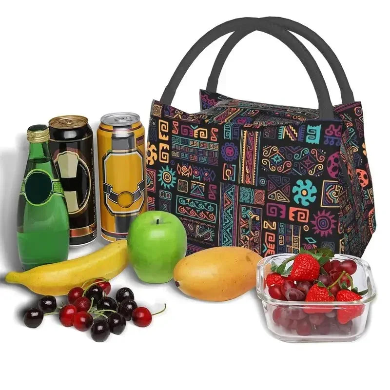 African Ethnic Tribal Pattern Insulated Lunch Bags for Women Africa Ankara Print Cooler Thermal Bento Box Office Picnic Travel