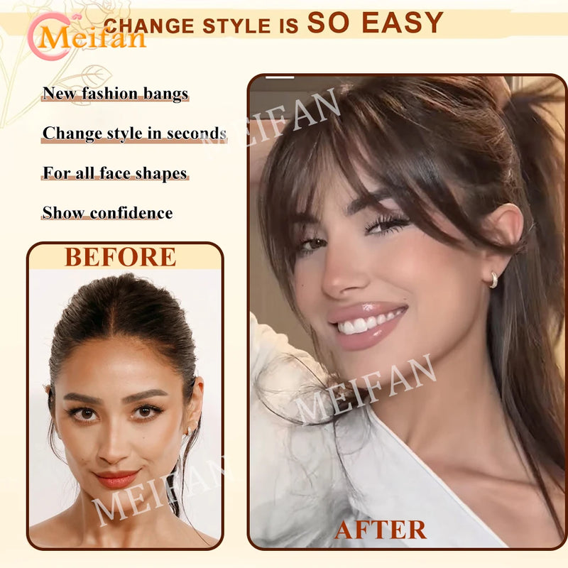 Lightweight Air Bangs Middle Part Natural Front Forehead Invisible Hair Patch Round Face French Bangs Fake Bangs For Women