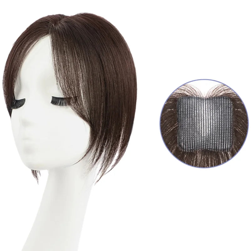 Nenhum clipes de cabelo humano franja francesa gancho e laço pasta mágica toppers para mulheres fácil de usar adesivos de costura remendos de cabelo extensão