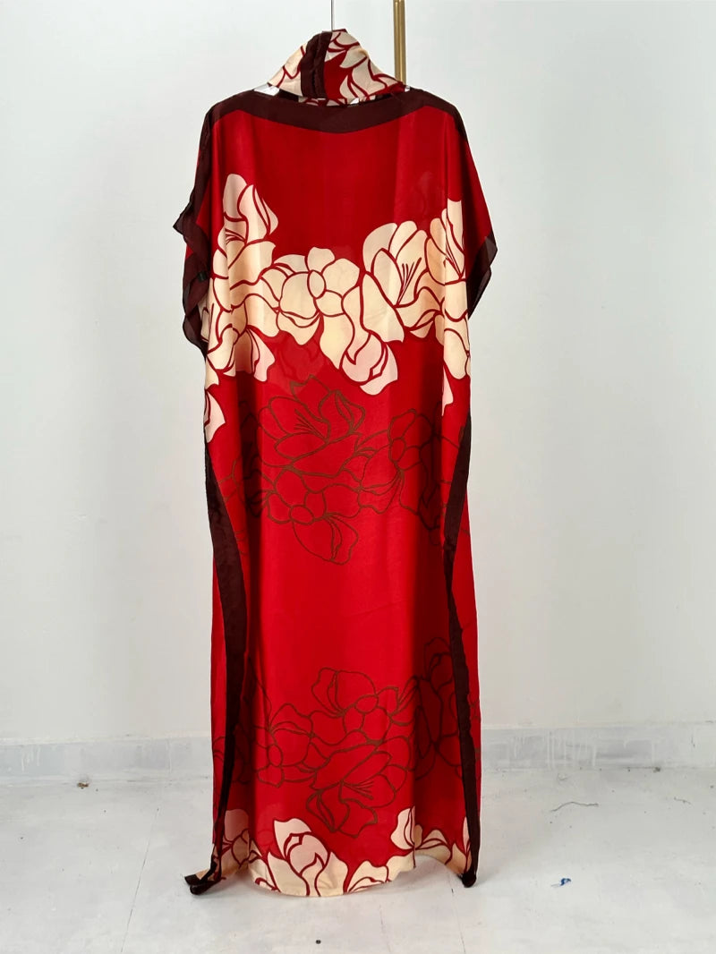 Vestido Kaftan de manga curta feminino, vestido maxi elegante com gola redonda com hijab, todo o padrão, roupas tamanho grande