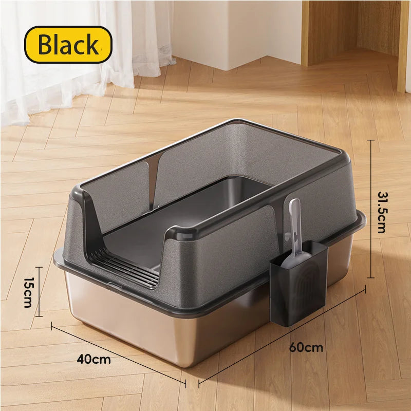Black Extra Large High Fence Stainless Steel Cat Little Box Easy to Clean Suitable for large and small cats Arenero Para Gato