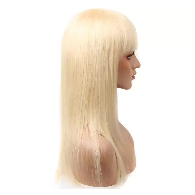 Ready To Wear 613 Honey Blonde Human Hair Wigs With Bangs Full Machine Made Brazilian Human Hair Extension For Women