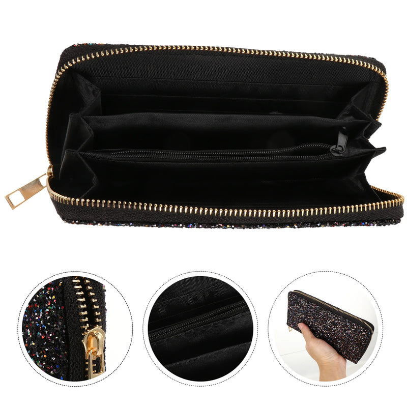 Premium Pu Polyester Glitter Long Wallet Women Zippered Shiny Multi Pocket ganizer Metallic Purse Handbag Storage Case Gift For