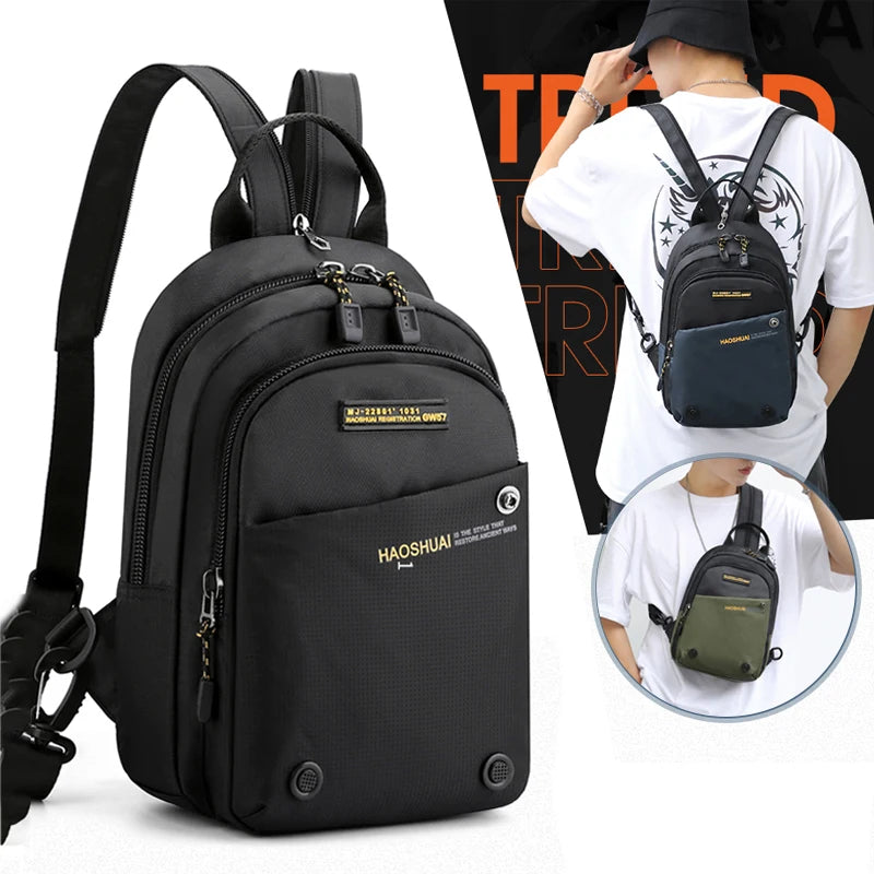 Mochila de Nylon Multiuso para Homens, Mochila Mochila Pequena, Mensageiro, Corpo Cruz, Bolsas Peito, Viagem, Moda, Masculino