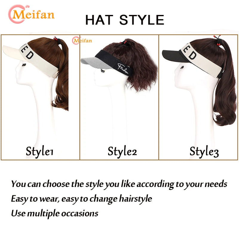 MEIFAN Synthetic Natural Fake Hair Ponytail Extension Wig wiht Hat Travel Beach Shade Baseball Cap All-in-one Easy Wear Hat Wig