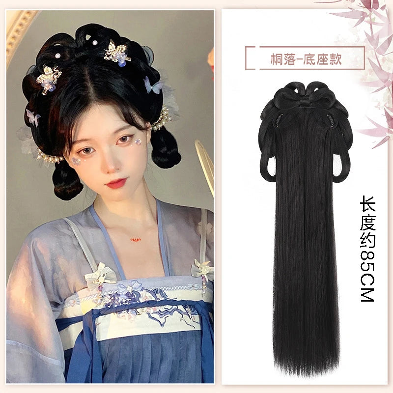 AOSI Synthetic Wei And Jin Style Warring States Robe Hanfu Wig Package Integrated Bun Back Pressed Back Hair Ancient Style