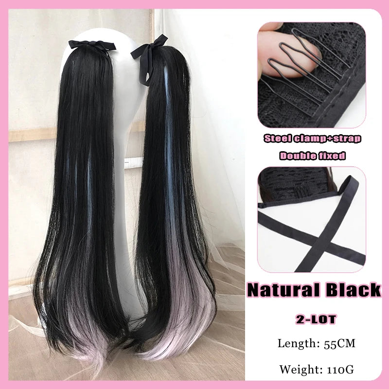 FORLISEE Synthetic Grip Clip Ultra Light Double Ponytail Wig Piece Can Be Tied With A High Strap Style Low Ponytail Braid