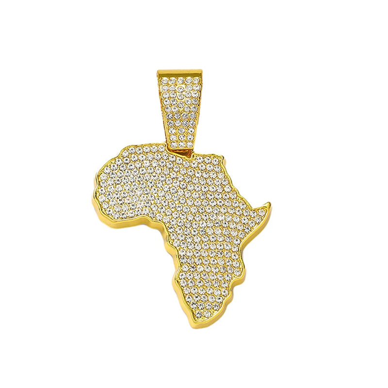 Men Women Hip Hop Africa Map Pendant With 13mm Rhinestones Miami Cuban Chain HipHop Iced Out Bling Necklaces Fashion Jewelry