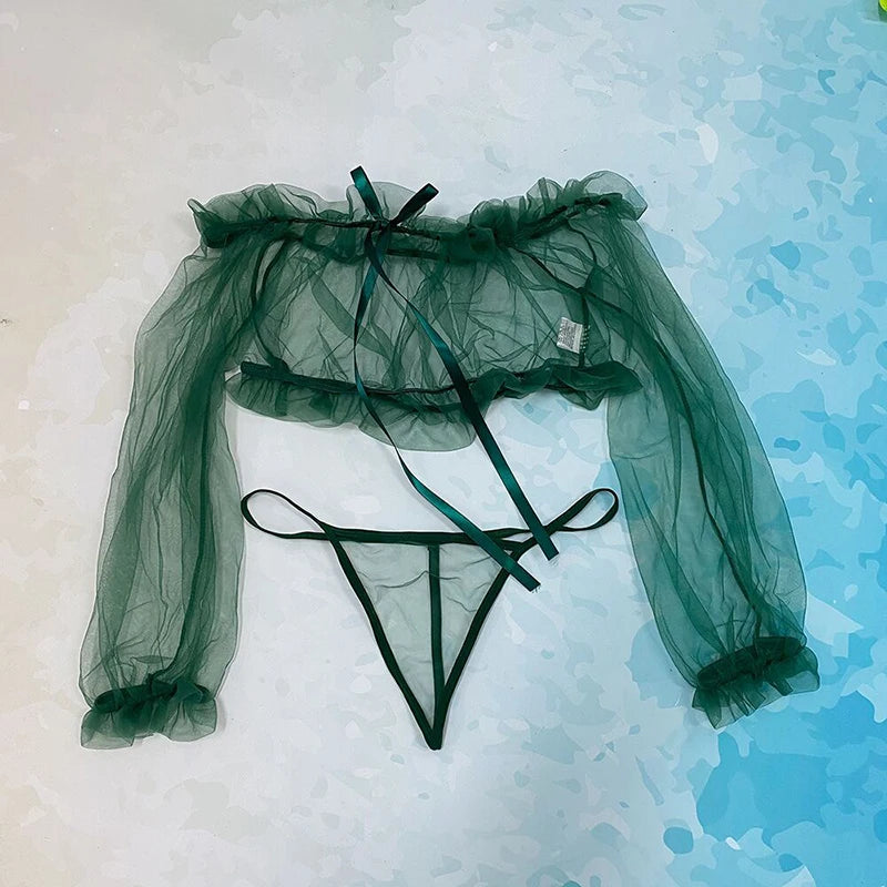 Sexy perspectiva azul malha roupa interior feminina fantasia exótica sexy vestuário aberto g-string calças sexy lingerie transparente pijamas