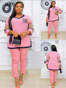Terno africano de 2 peças para mulheres, top e calça de alta qualidade, 4 cores, manga, bordado avançado, diamante, novo, TZ18