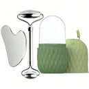 Rolo facial de gelo e conjunto de ferramentas gua sha de aço inoxidável, massageador facial rolo de gelo ferramenta de cuidados com a pele conjunto de beleza ferramenta de contorno de levantamento